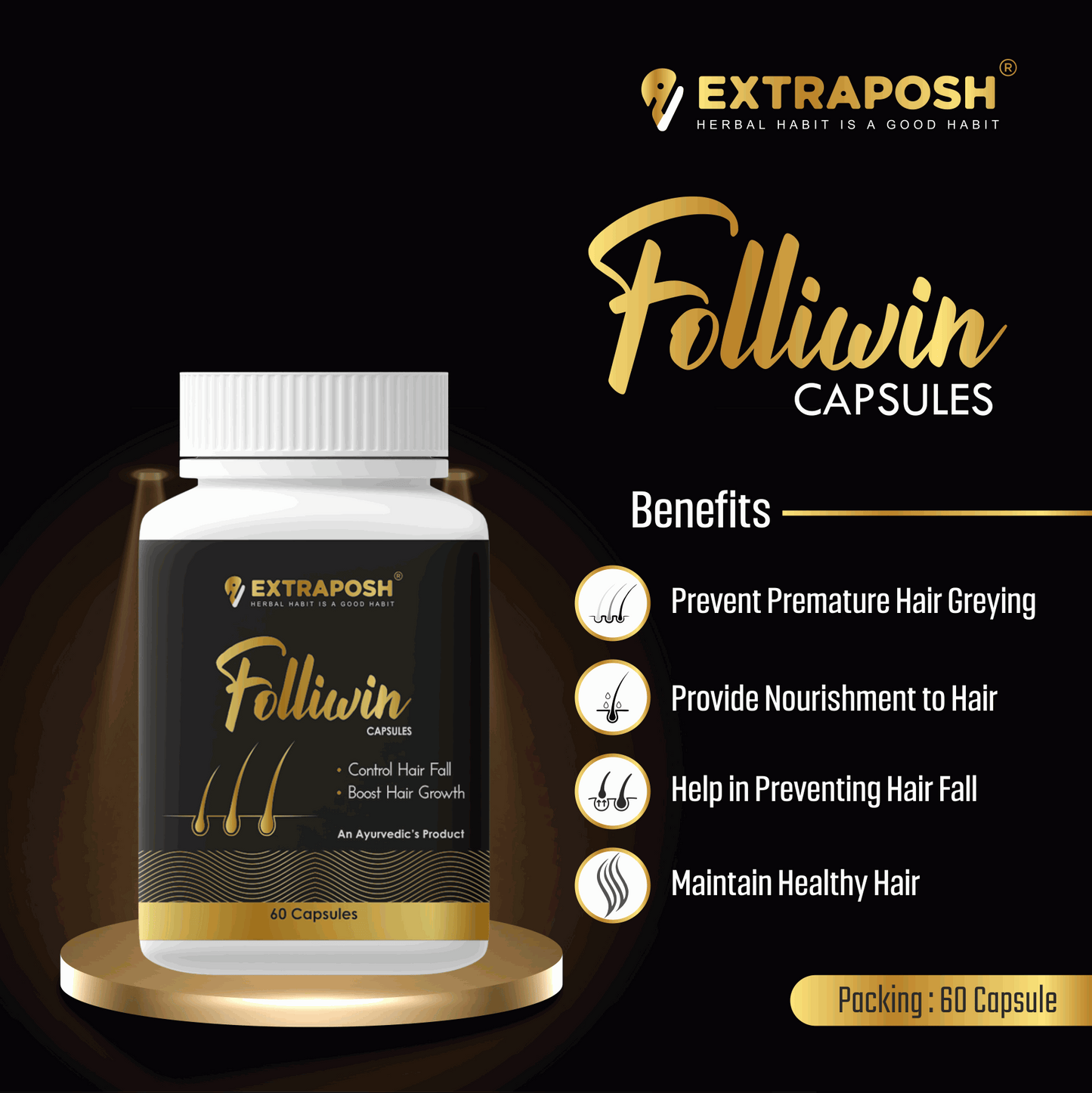 Folliwin capsules give benefits in premature hair greying provide nourishment to hair maintain healthy hair