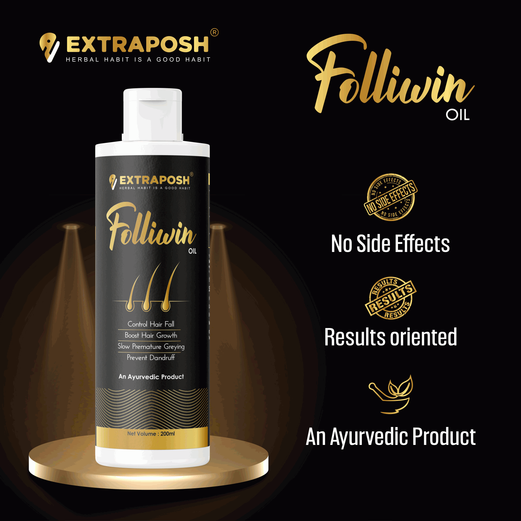 Extraposh Folliwin Hair oil is An Ayurvedic Oil and Results oriented in nature having no any side effects
