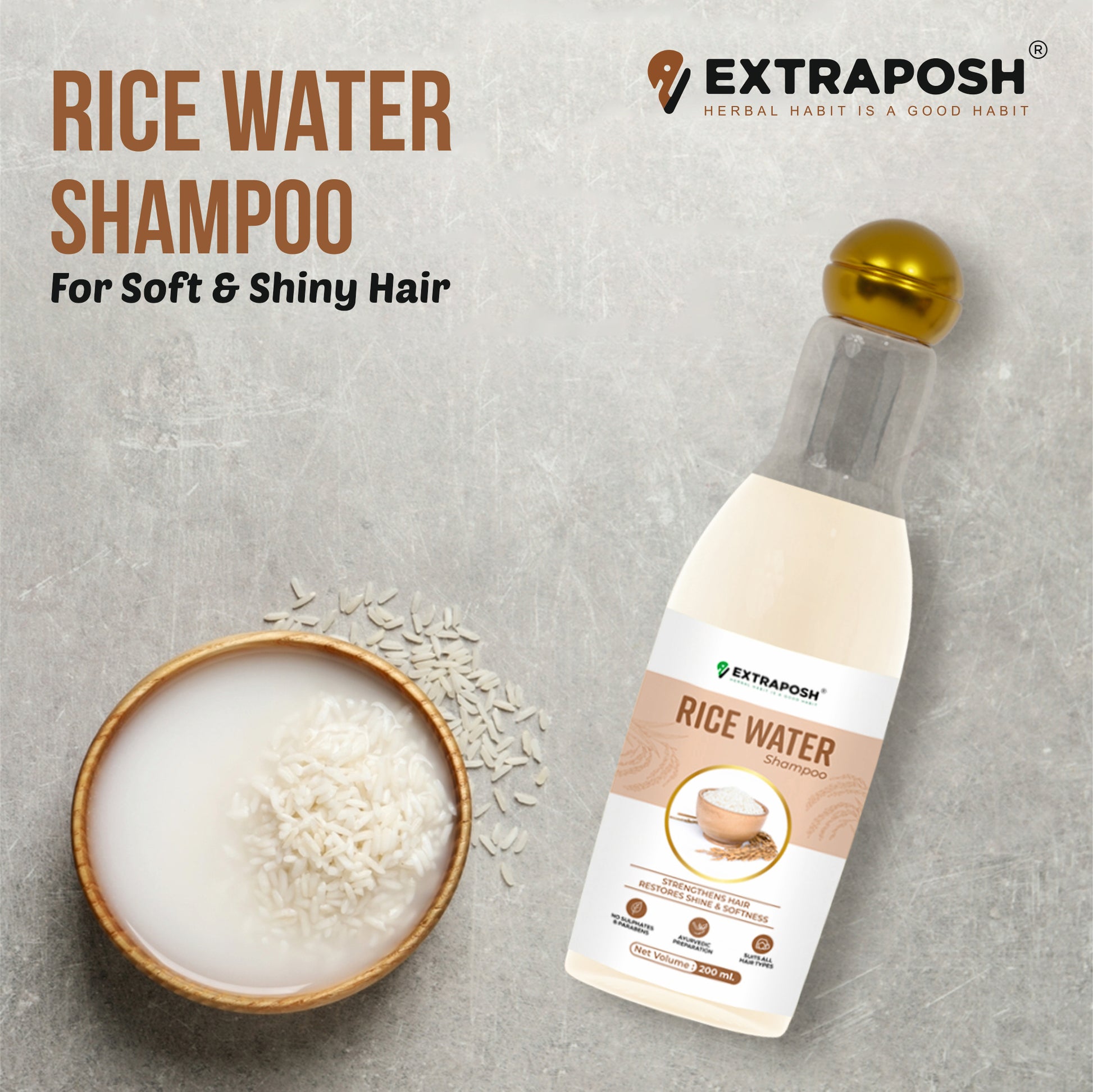 RICE WATER SHAMPOO FOR MAKES HAIR STRONGER & CONTROLS HAIRFALL 